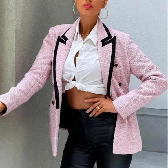 Pink tweed  black trimmed Blazer - Picture 8 of 10